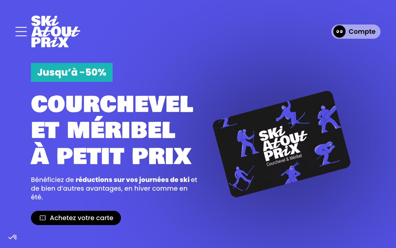 Page d’accueil du site de Ski Atout Prix