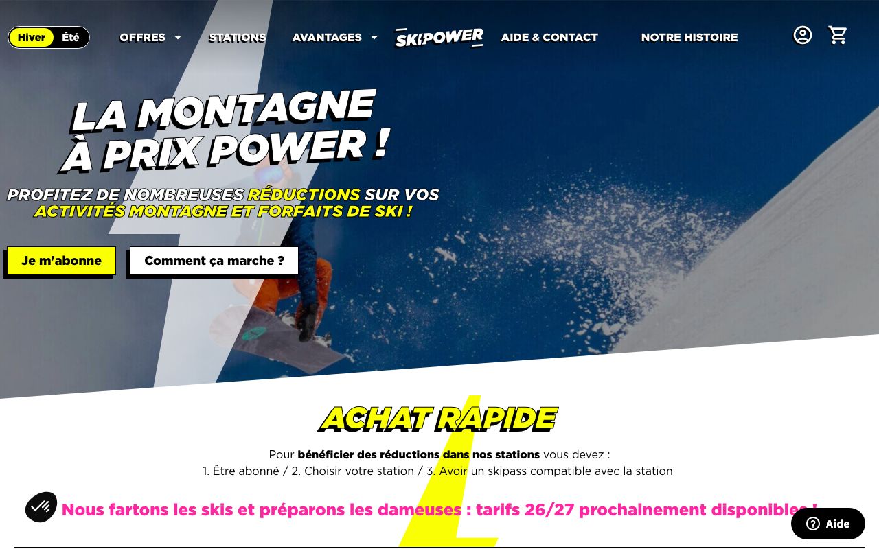 Page d’accueil du site de SkiPower